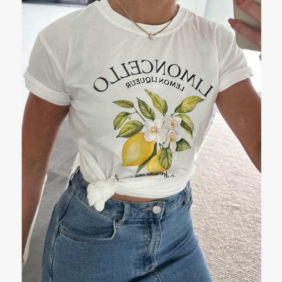 White Crew Neck Tee Shirt Printed Limoncello Lemon Graphic - Picture 7 of 10